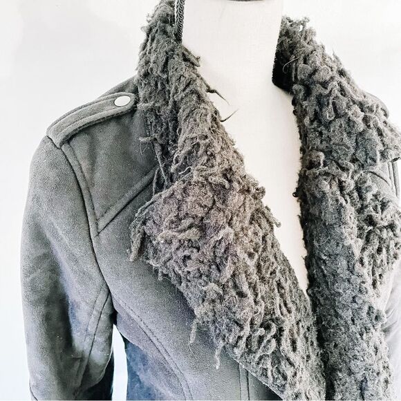 Moussy Leather Suede Faux Shearling Zip Black Biker Moto Jacket Sz M - Picture 3 of 6